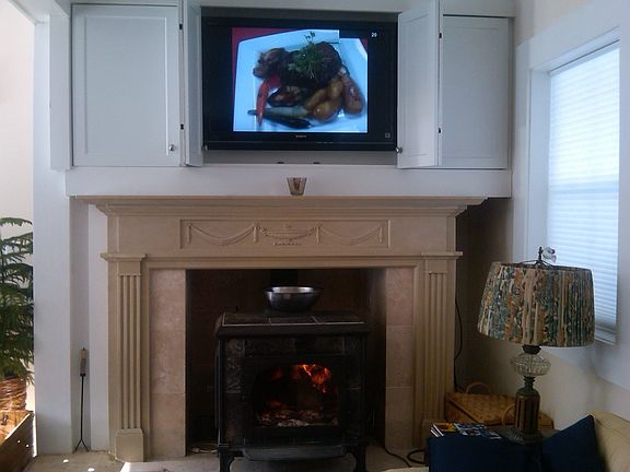 woodstove and tv