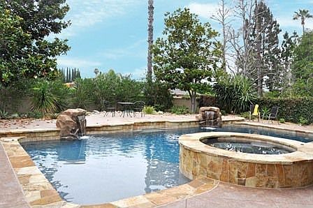 View of Pool & spa with flagstone( completely remodeled in 2008)