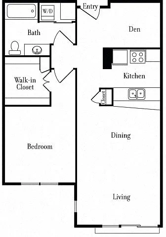 Floor plan 507 One-Bed + Den A