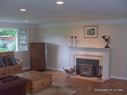 Living Room and upstairs fireplace.