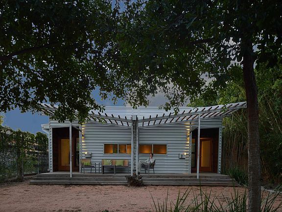 The front porch at dusk.