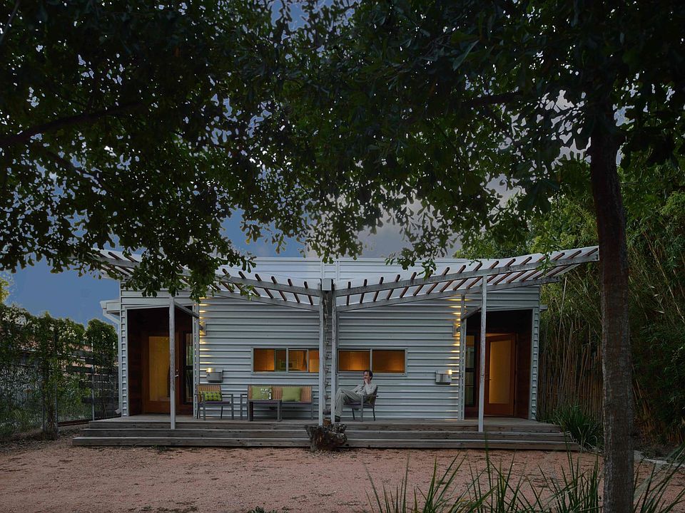 The front porch at dusk.