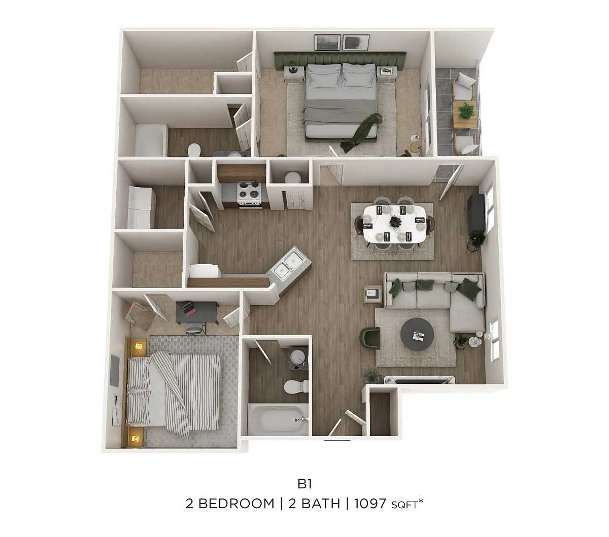 Floor plan Two Bedroom 2 Bath- Lower 1097sqft