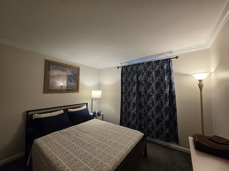 Blackout curtains, two lamps