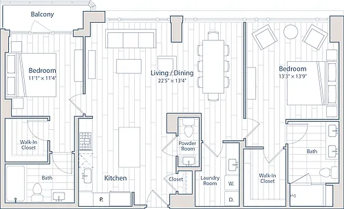 Floor plan 2 Bed/2.5 Bath-E29-A1