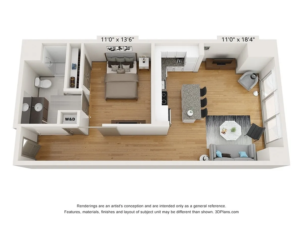 Floor plan 1-Bedroom 1-Bathroom | 805 sqft
