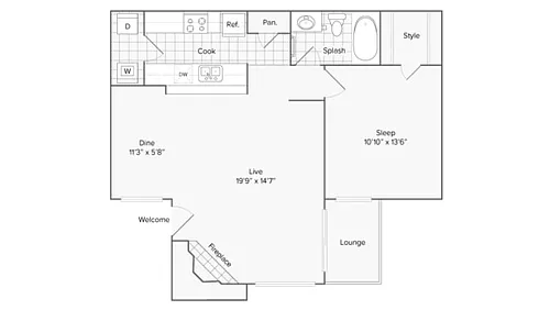 Floor plan 1 BR x 1 BA - B