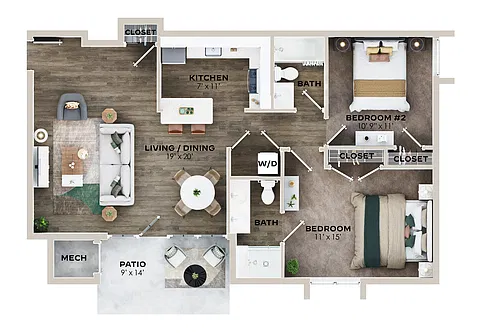 Floor plan 2BR Upgraded