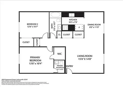 Floor plan 2 Bed 1 Bath