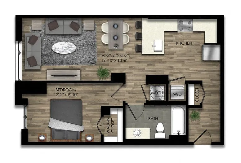 Floor plan 1 Bed/1 Bath-32W