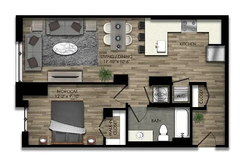 Floor plan 1 Bed/1 Bath-32W