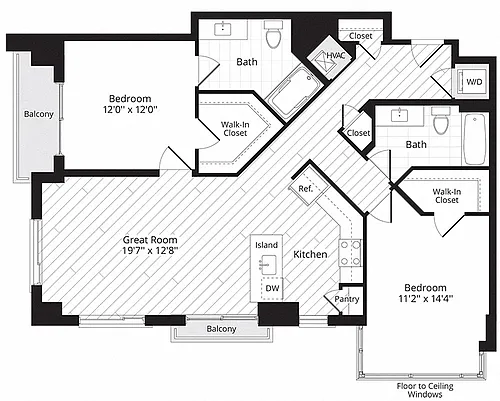 Floor plan 2 BR 2H