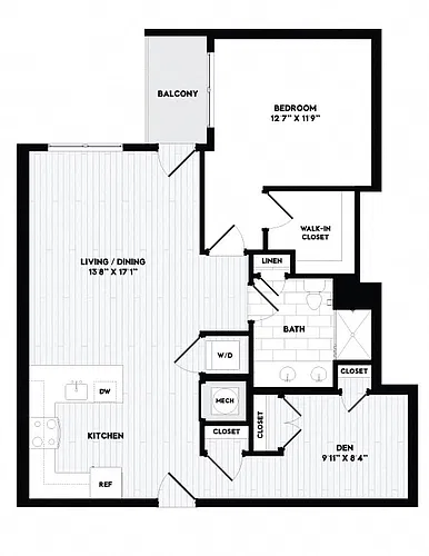 Floor plan 1 Bed/1 Bath Den-AD3