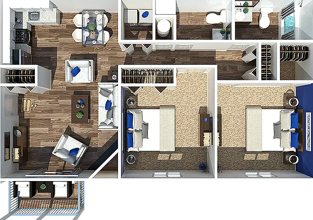 The Everly Two Bedroom | One + 1/2 Bathroom Floorplan The Everly Two Bedroom | One + 1/2 Bathroom Floorplan