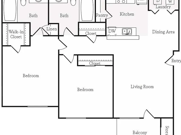 B2 Floorplan, Two Bedroom Two Bath B2 Floorplan, Two Bedroom Two Bath