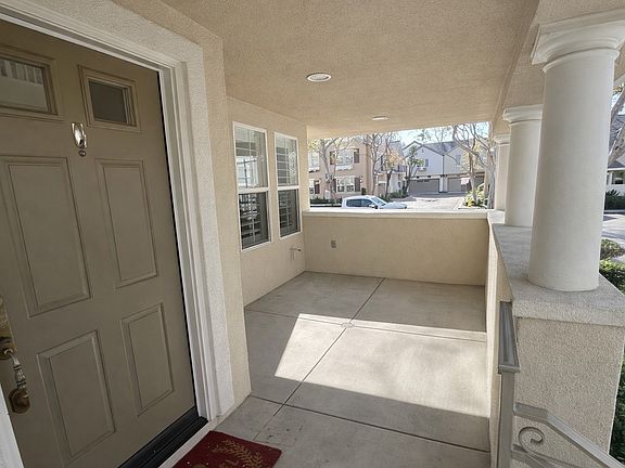 The front door and the front patio.