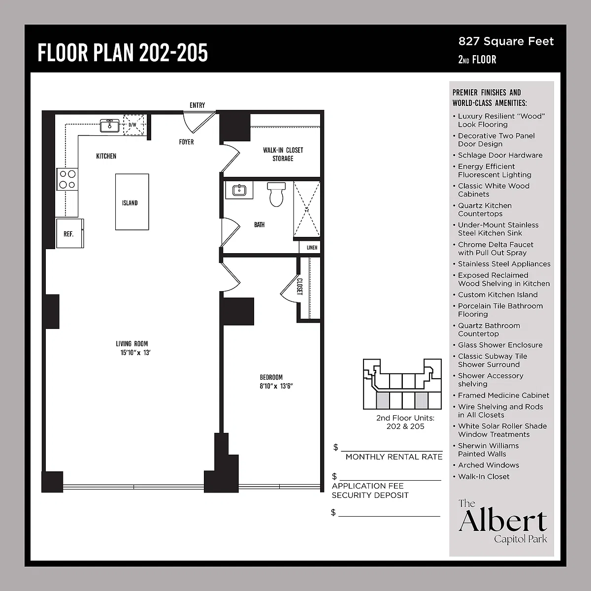 Floor plan 1 Bedroom Unit - 202 & 205