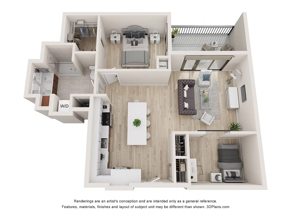 Floor plan One Bed + Den w/Balc|La935B
