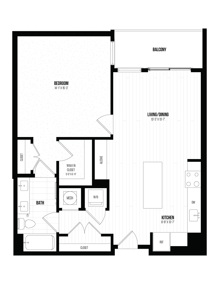 Floor plan 1 Bed/1 Bath- 1L