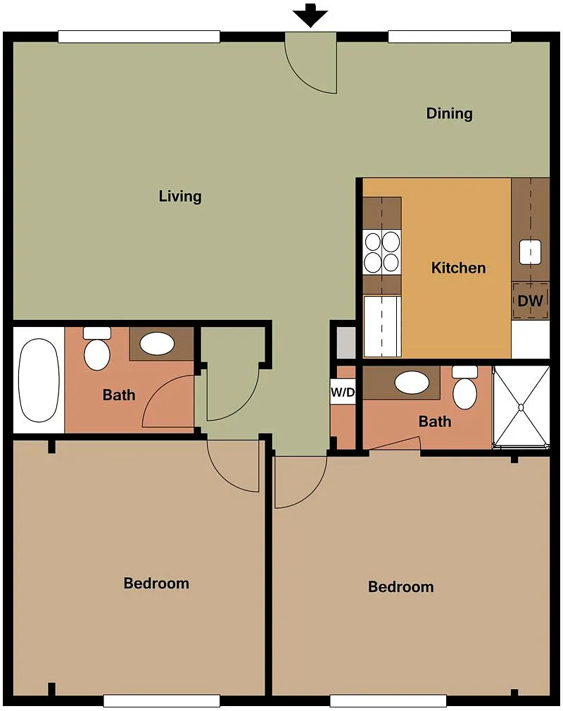 Floor plan 2x2 with WD carpet flooring