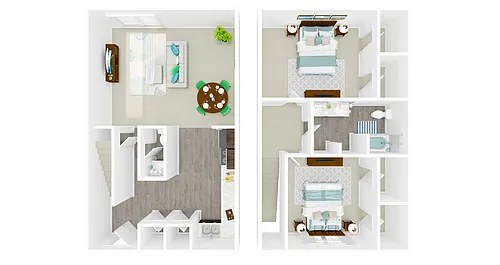 Floor plan 2bed 1.5bath (renovated) (in-unit washer / dryer)
