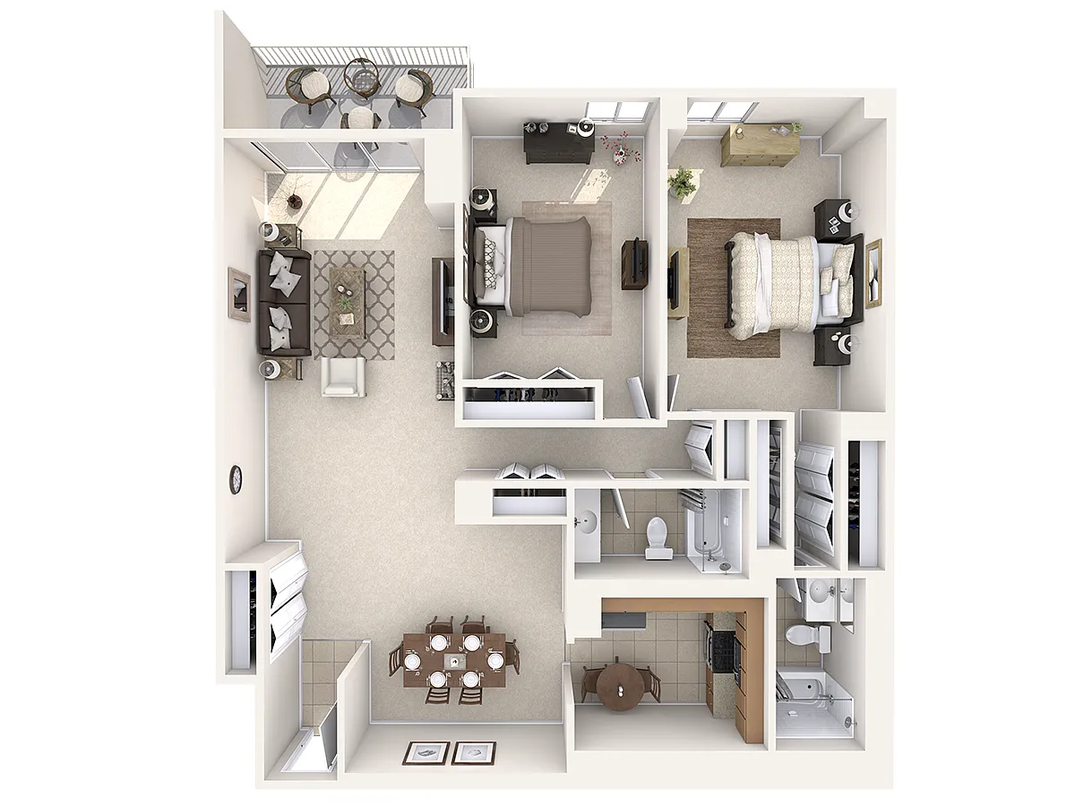 Floor plan OKeefe - Two Bedroom, Two Bath (West)