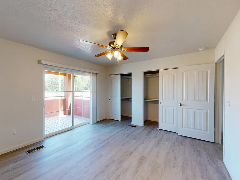 covered balcony off of bedroom