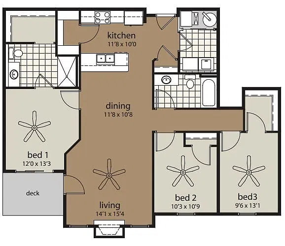 Floor plan 3A 1360 sf