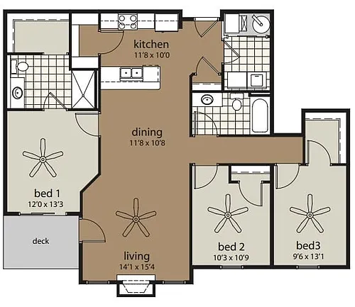 Floor plan 3A 1360 sf