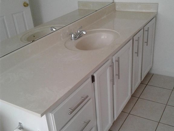 Master bathroom with recently re-surfaced cabinets