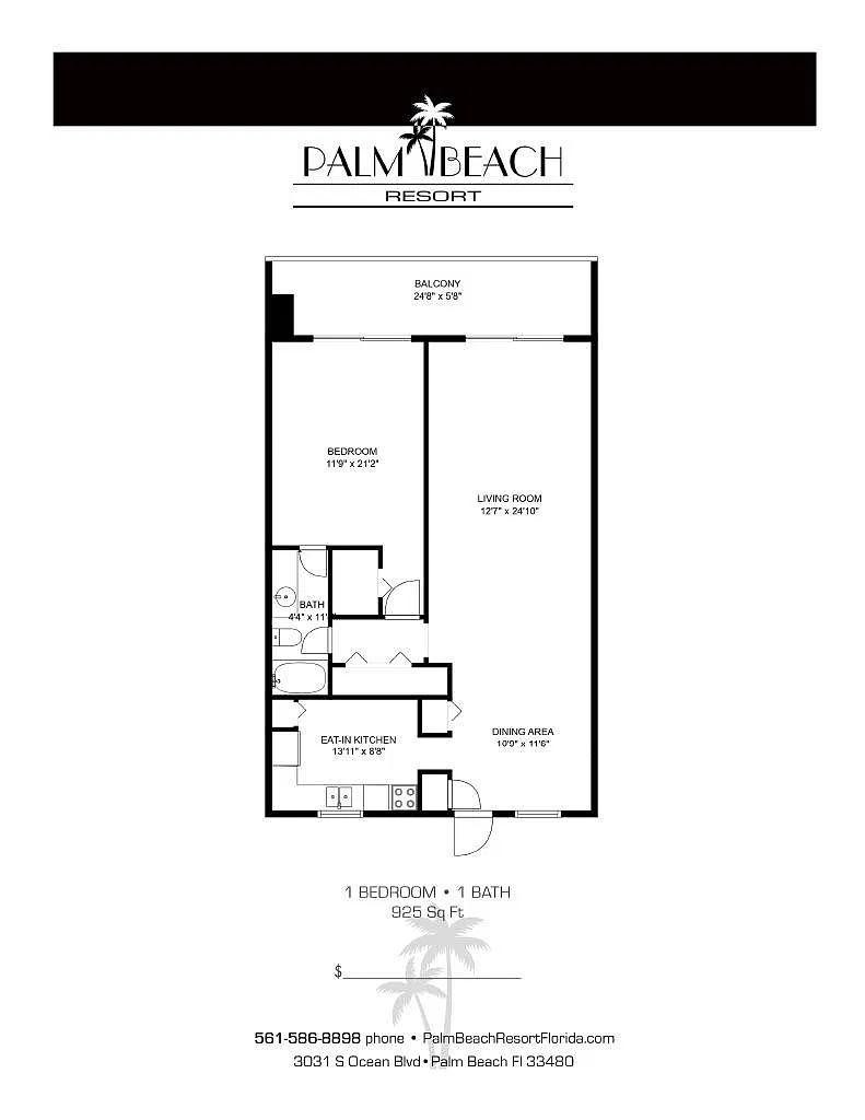 Floor plan 1 Bedroom 1 Bath