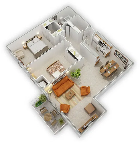 Floor plan 2 Bedroom 1 Bathroom Alcove