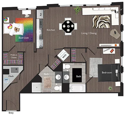 Floor plan Two Bedrooms/Two Bathrooms (C12A)