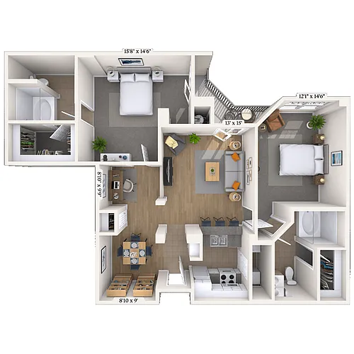 Floor plan Traditional 2x2 1031-1195 SF