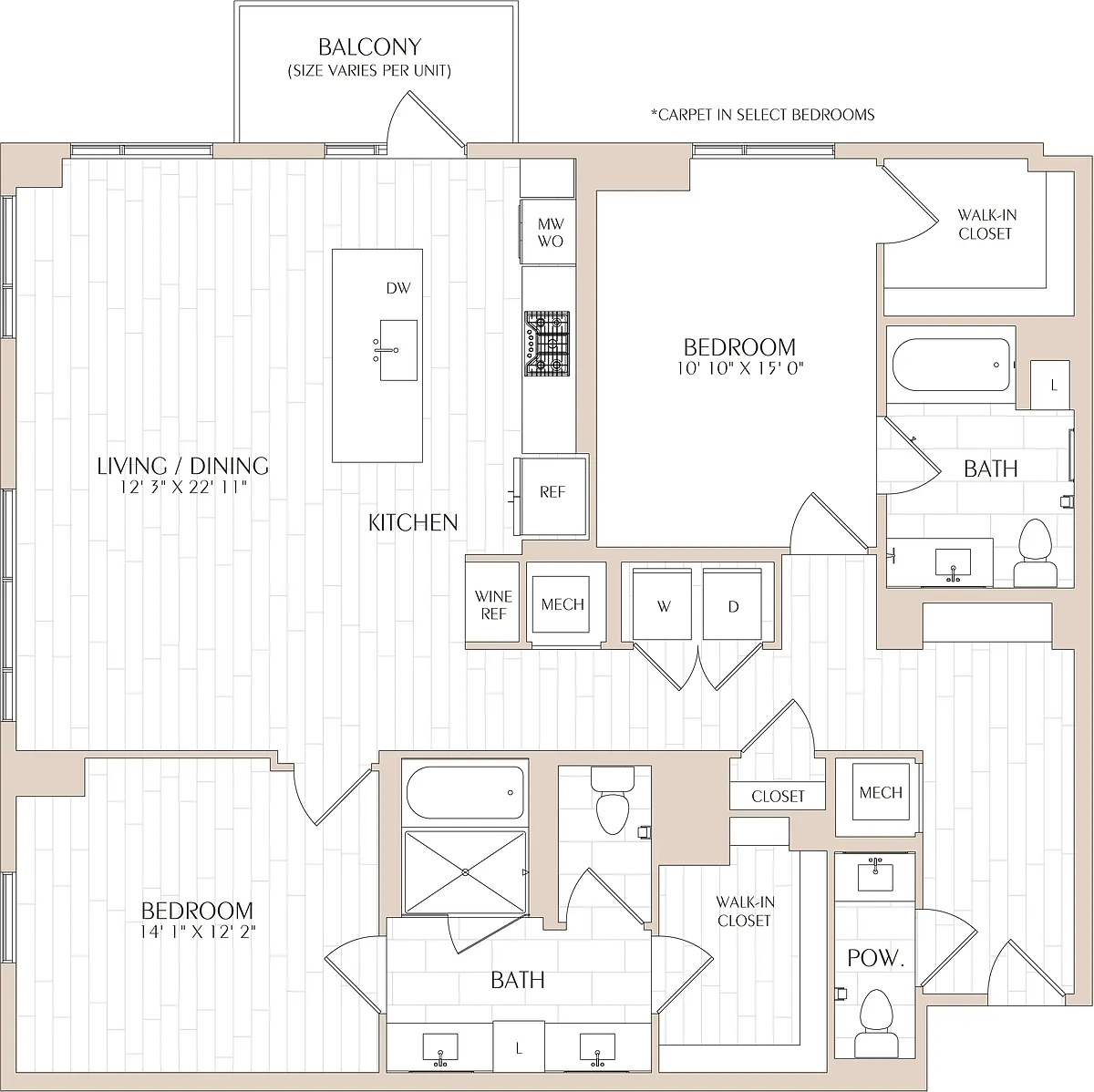 Floor plan 2 Bed/2.5 Bath ADA-B08 Type A