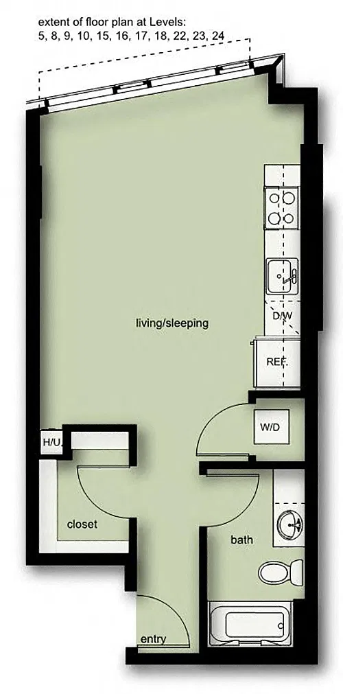 Floor plan Wave Studio 1 Bath A04