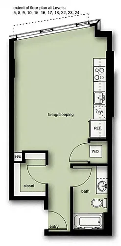 Floor plan Wave Studio 1 Bath A04
