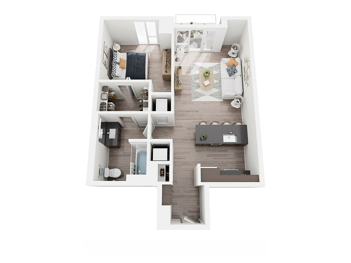 Floor plan 1 Bed, 1 Bath - D