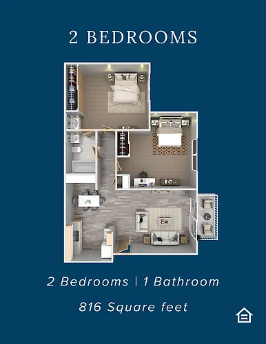 Floor plan 2 BD 1 BA