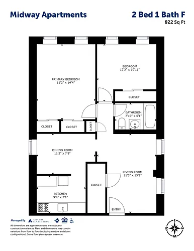 Floor plan 2 Bed 1 Bath F