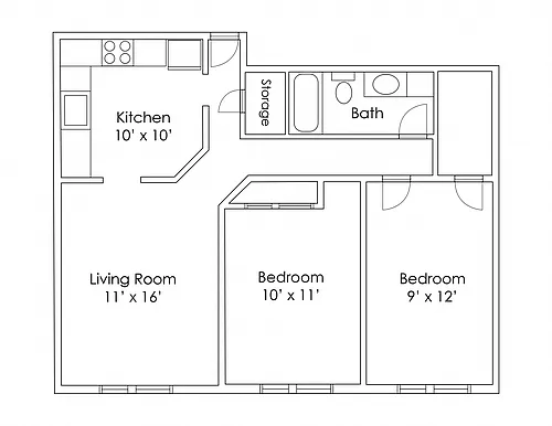 Floor plan 2 Bedroom 1 Bathroom A