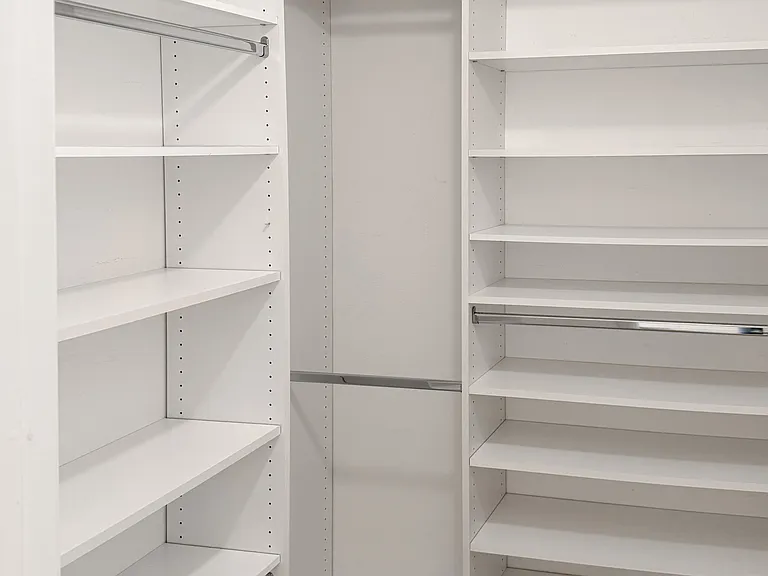 Shelves and rods are adjustable.