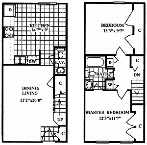 Floor plan 2 Bedroom 1.5 Bath