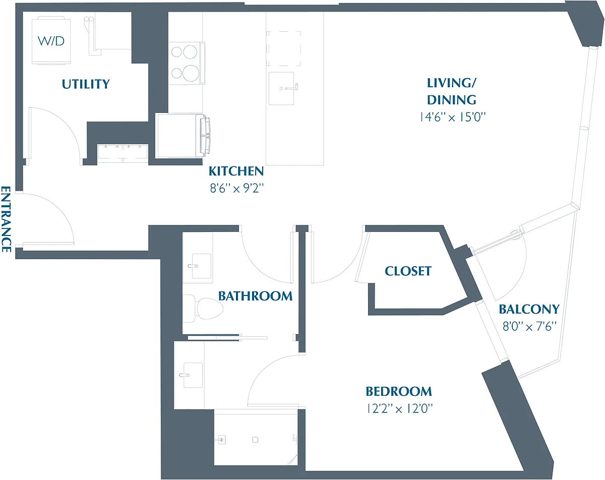 Floor plan 1BR 1BA (742 SF)