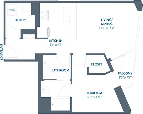 Floor plan 1BR 1BA (742 SF)