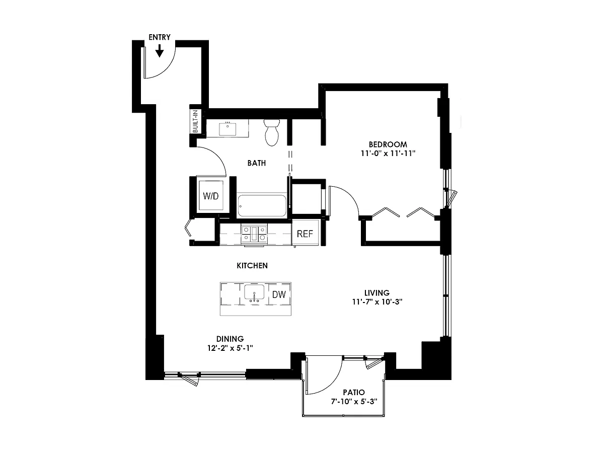 Floor plan 1 Bed/1 Bath - E