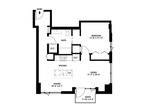 Floor plan 1 Bed/1 Bath - N