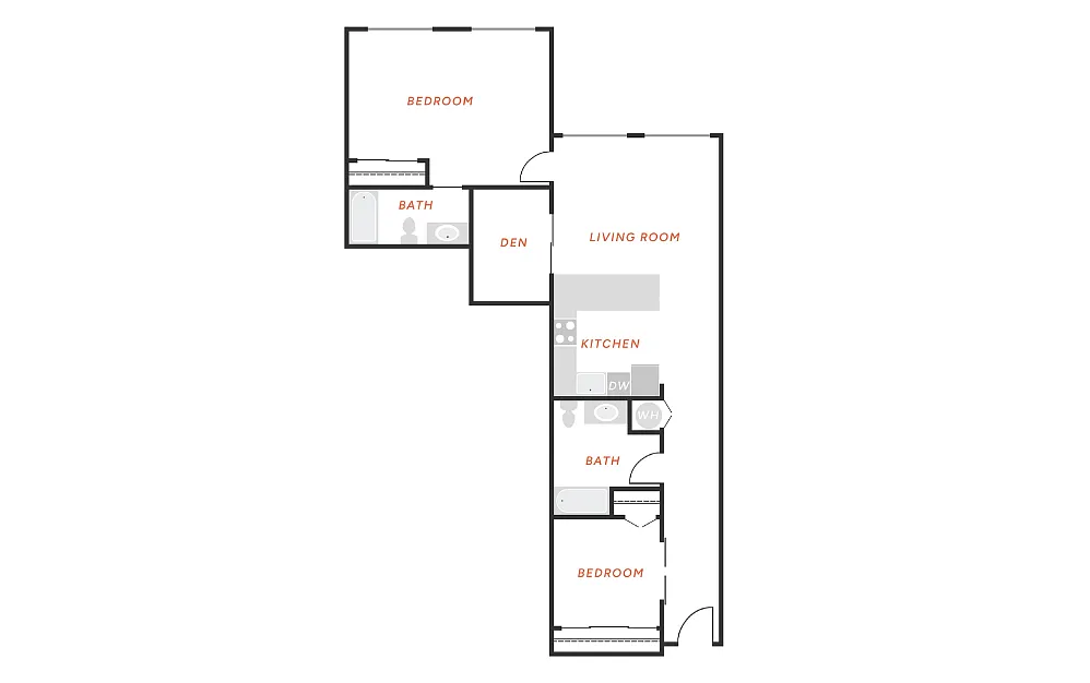 Floor plan 2 Bedroom + Den 2 Bath / B6