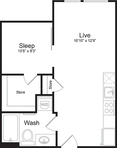 Floor plan Open 1 Bedroom F