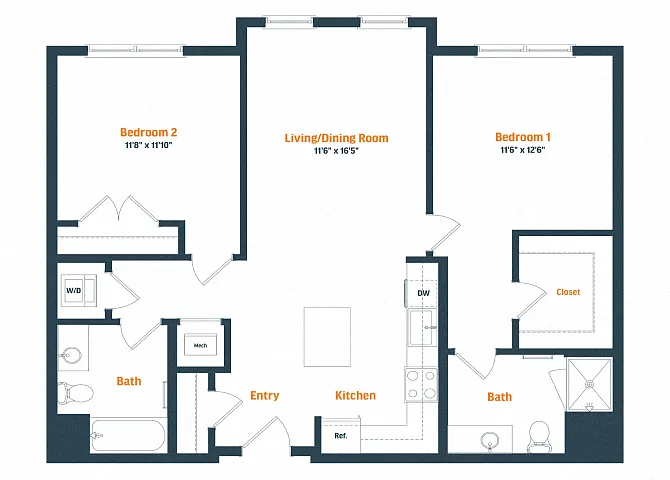 Floor plan B10 | 2 Bed | 2 Bath